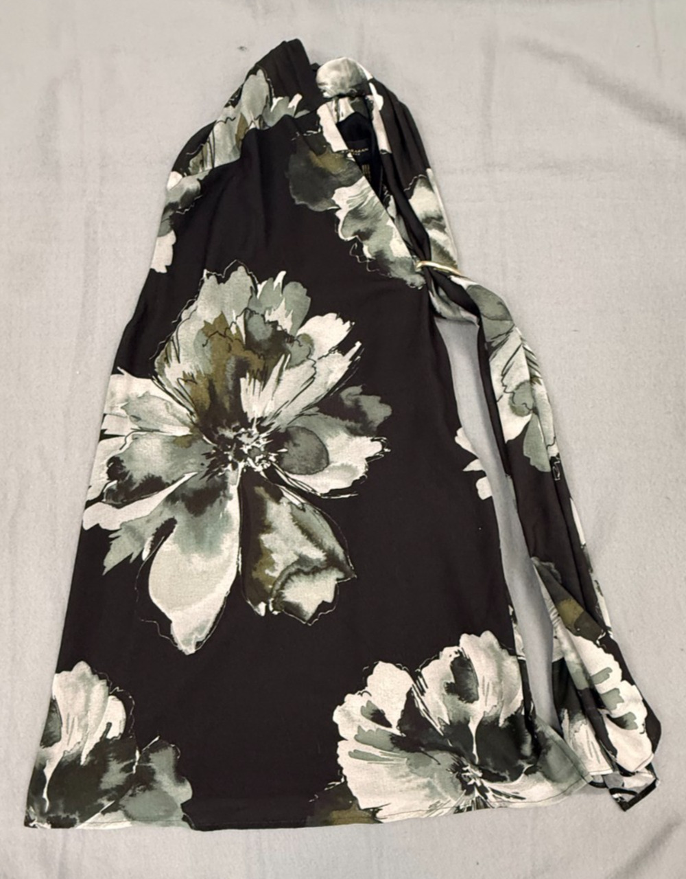 Donna Karan Blouse Womens Small Black Green Floral Sleeveless Ring Tie NWT
